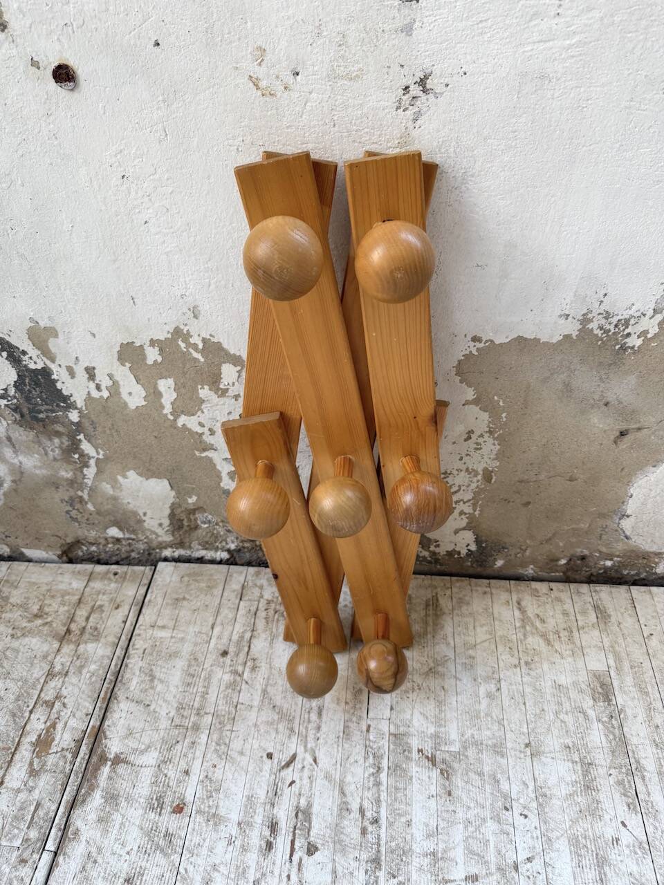 Pine wall coat rack 1980