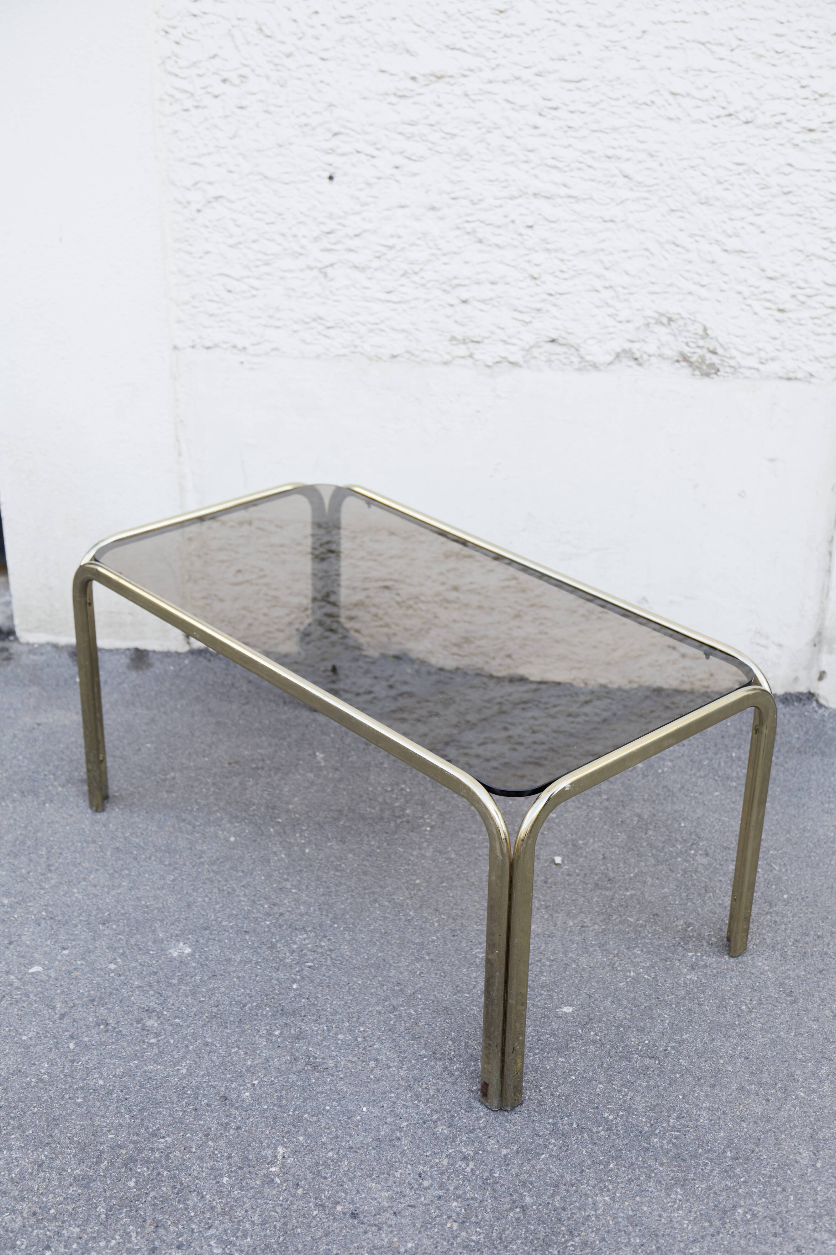 Metal coffee table Gold smoked top Italy 70