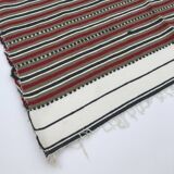 Vintage Handmade Weaved Brown Striped Algerian Rug 1980s Throw Cotton