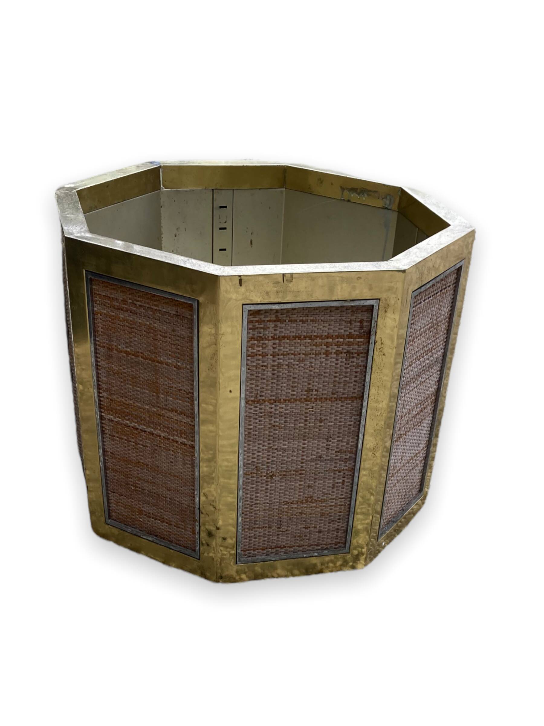 Planter in chrome steel and wicker