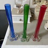 Trio of green blue red soliflores