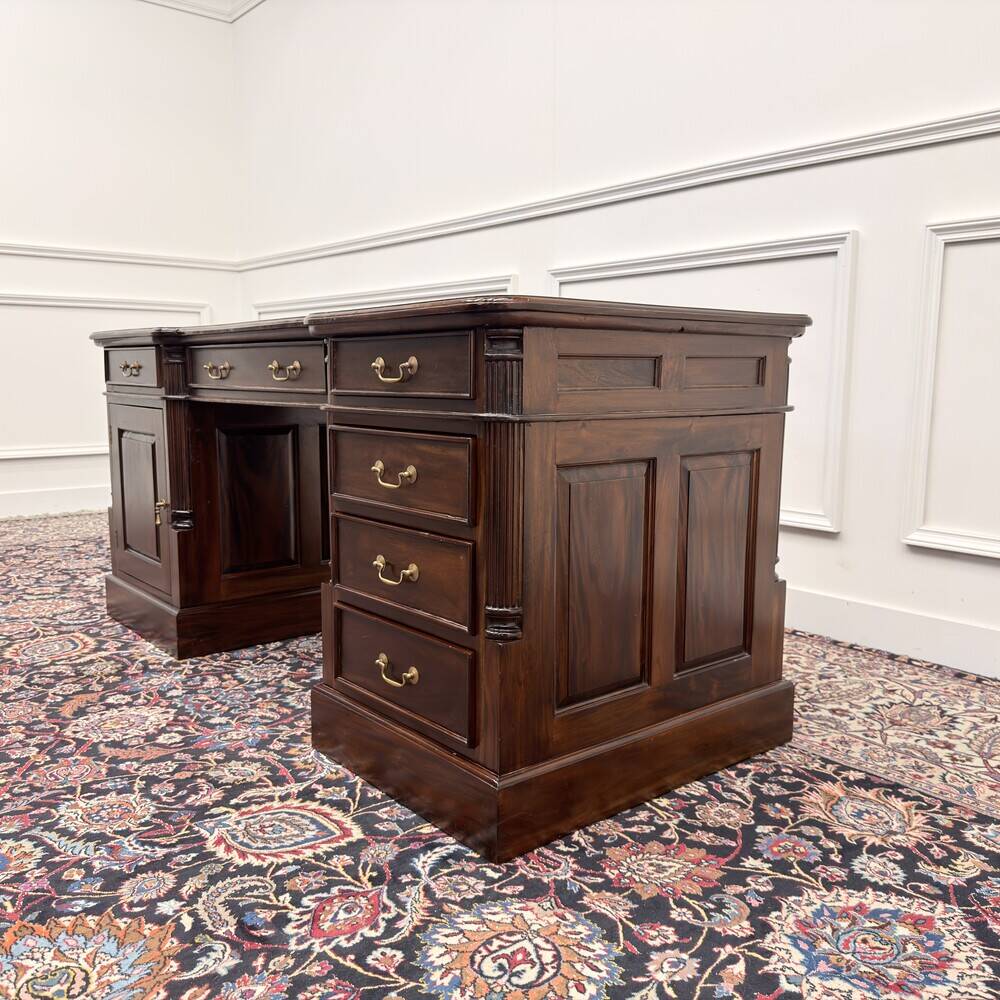 Classic English Desk with Black Leather