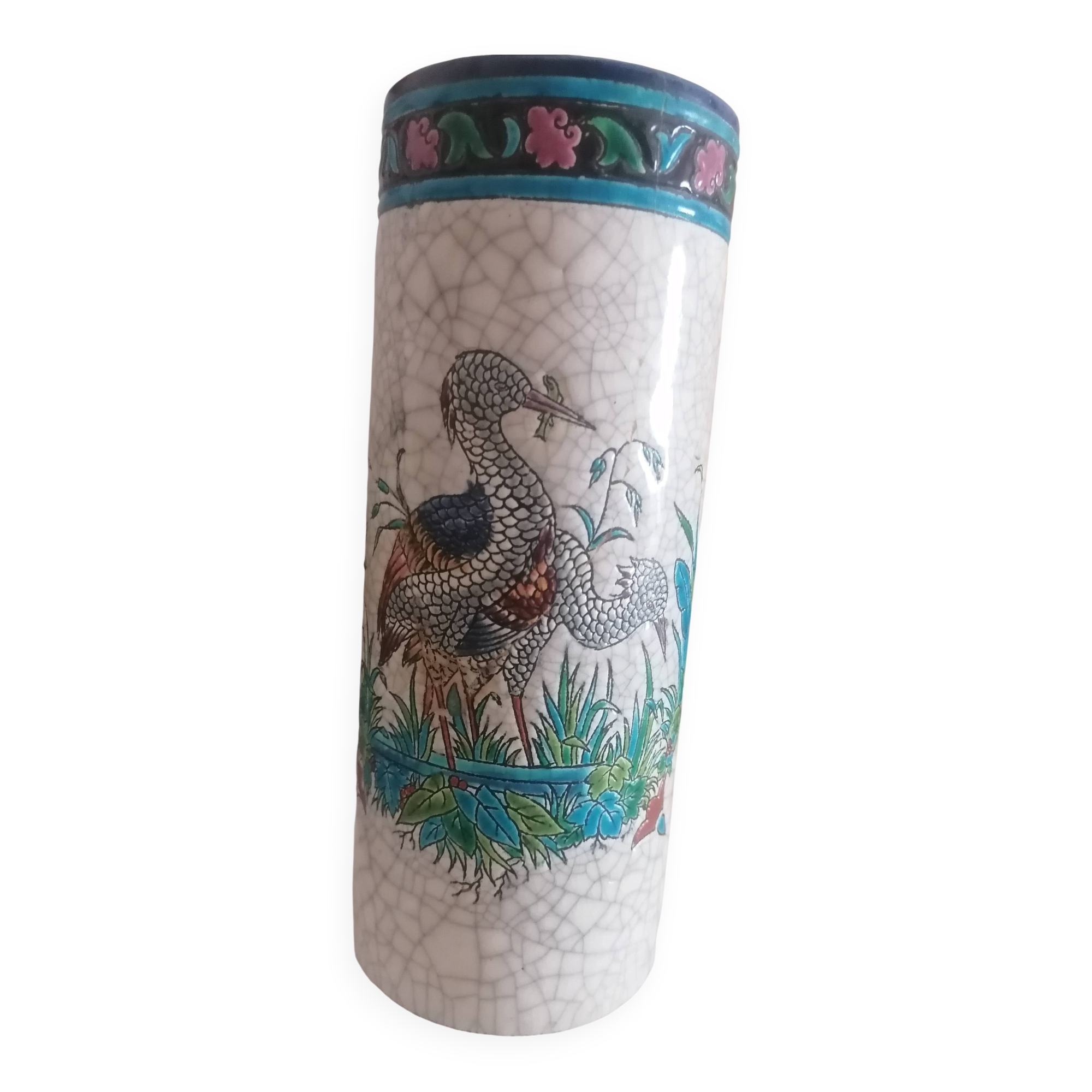 Vase rouleau motif oiseaux de Longwy