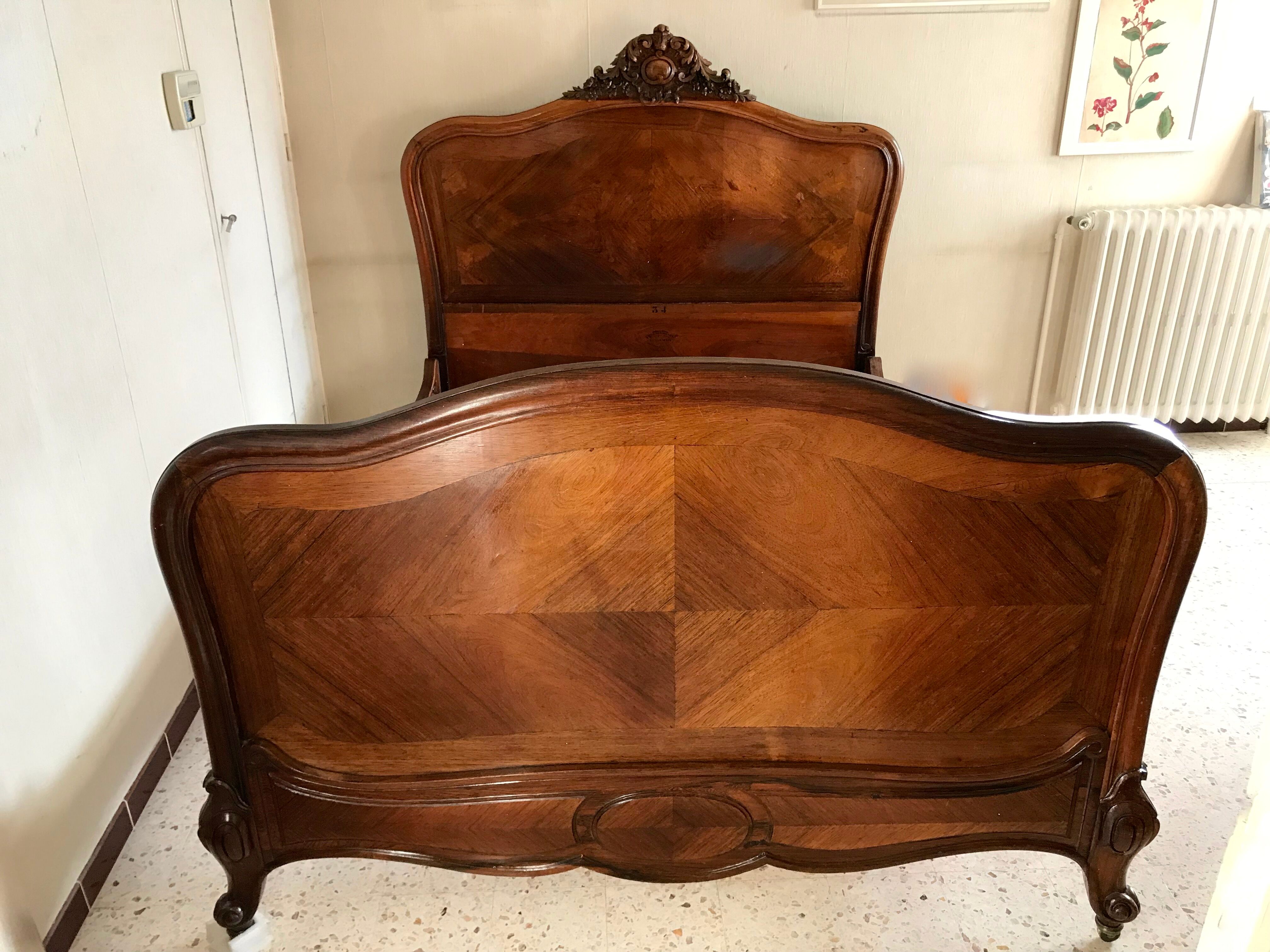 Old wooden bed nineteenth century rocaille style sign camus clermont ferrand