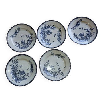5 assiettes plates en terre de fer, "les poussins”