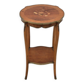 Selette pedestal side table Louis XV style with decorated marquetry and rosewood - 1900s