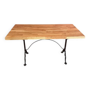 Table de bistrot, pied en fonte ancien et plateau en chêne massif