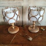 Pair of rattan bedside lamps