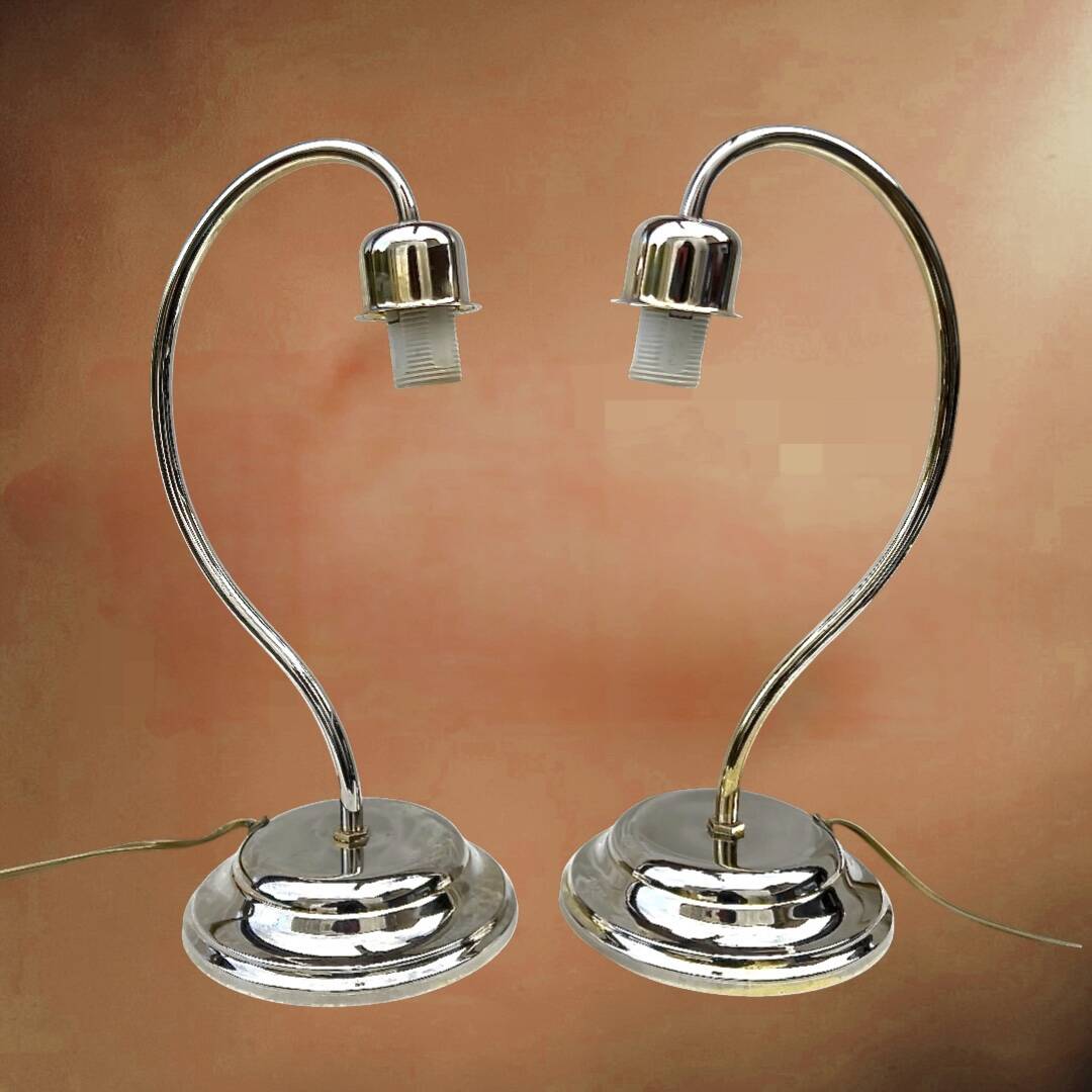 Pair of vintage lamps in chrome metal and frosted textured glass - Massive