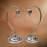 Pair of vintage lamps in chrome metal and frosted textured glass - Massive