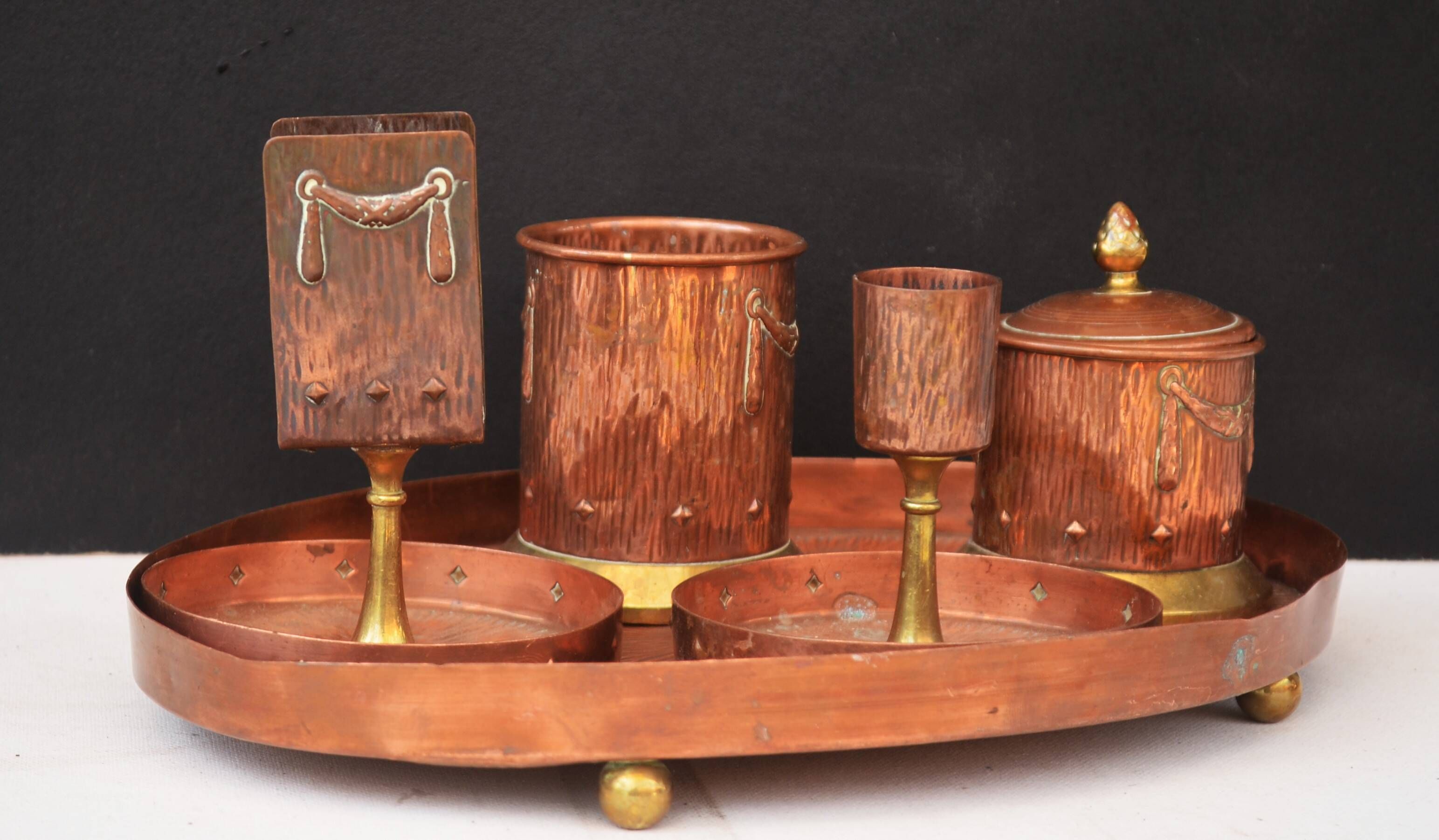 Arts and Crafts Brass And Copper Tray + lot of 4 Pieces