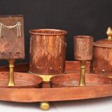 Plateau en laiton et cuivre Arts and Crafts + lot de 4 pièces