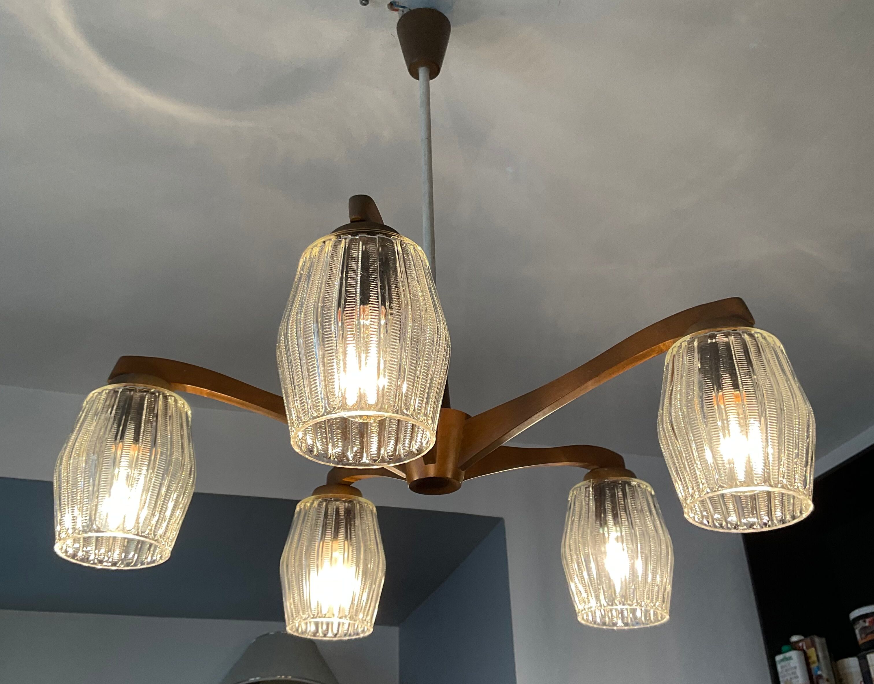 Scandinavian teak chandelier from the 60s and 70s