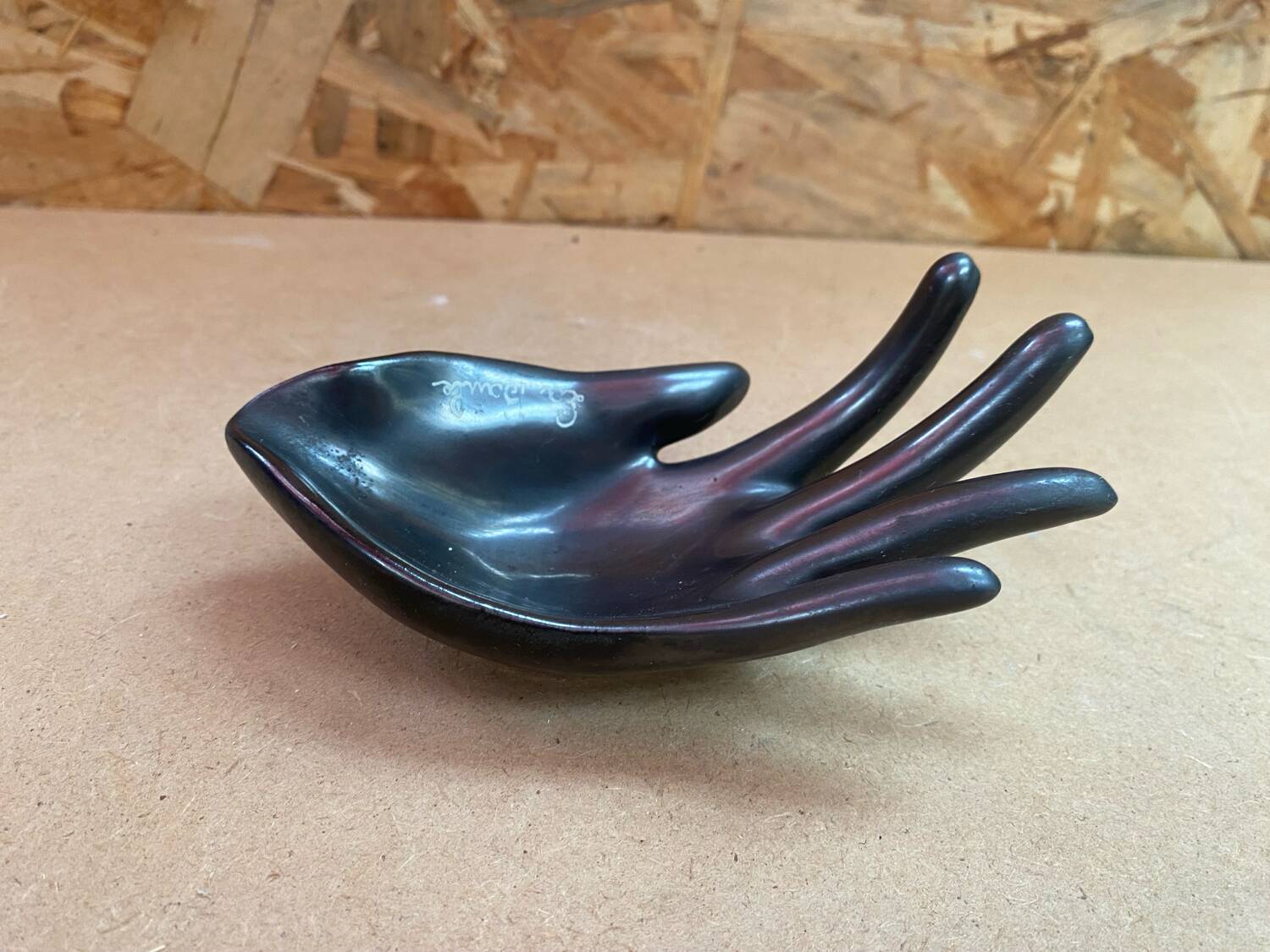 Old vallauris pocket tray hand shape black ceramic vintage decoration