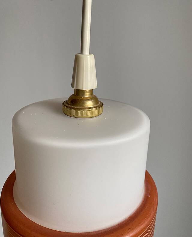 Pair of tubular opaline pendant lights