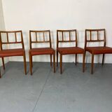 Mid-Century Danish Teak and Leather Dining Chairs by Johannes Andersen for Uldum Møbelfabrik, 1950s, Set of 4