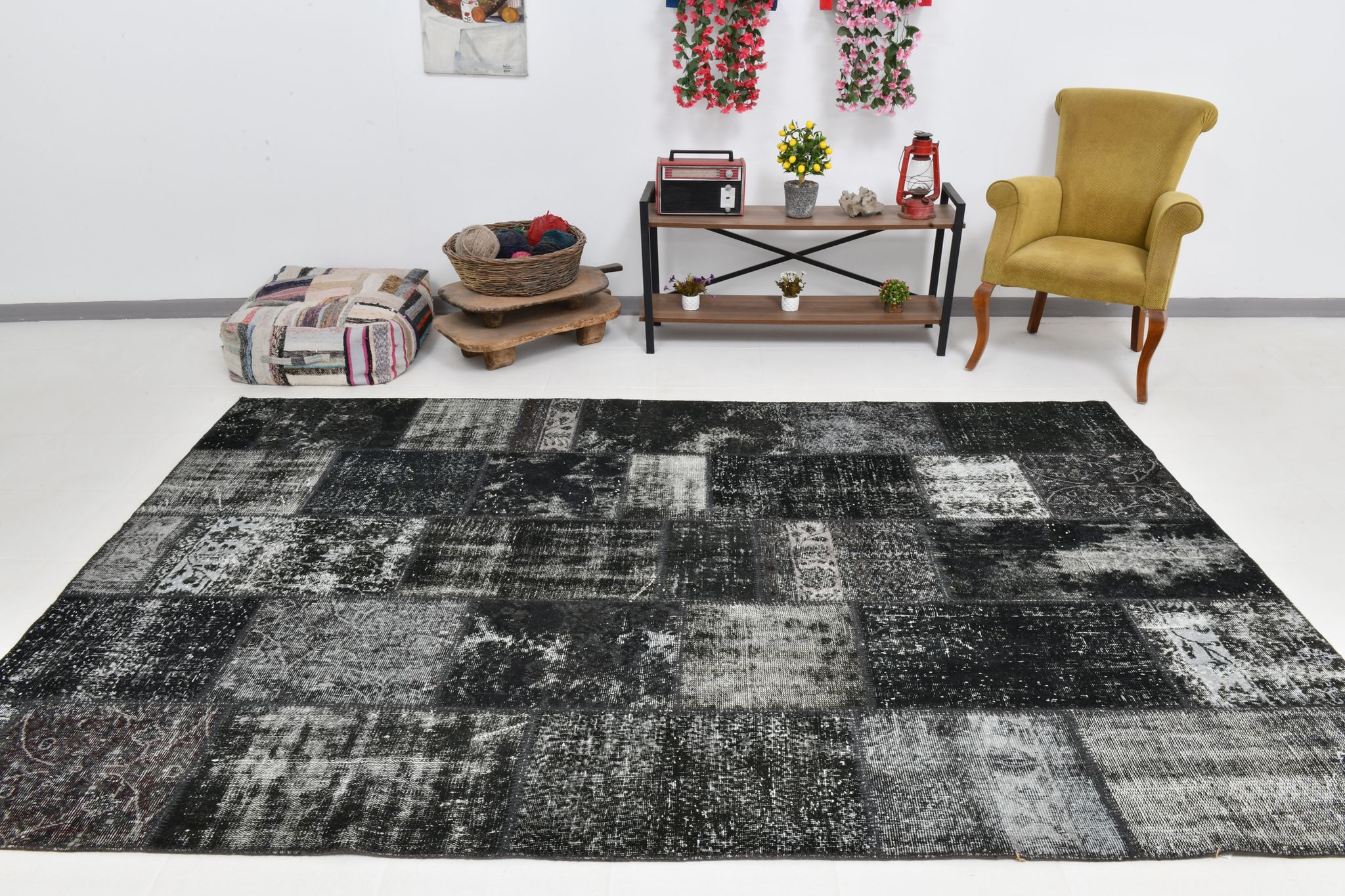 Tapis oriental blanc & noir 311x213