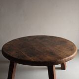 Brutalist oak round coffee table, Belgium, 1950s