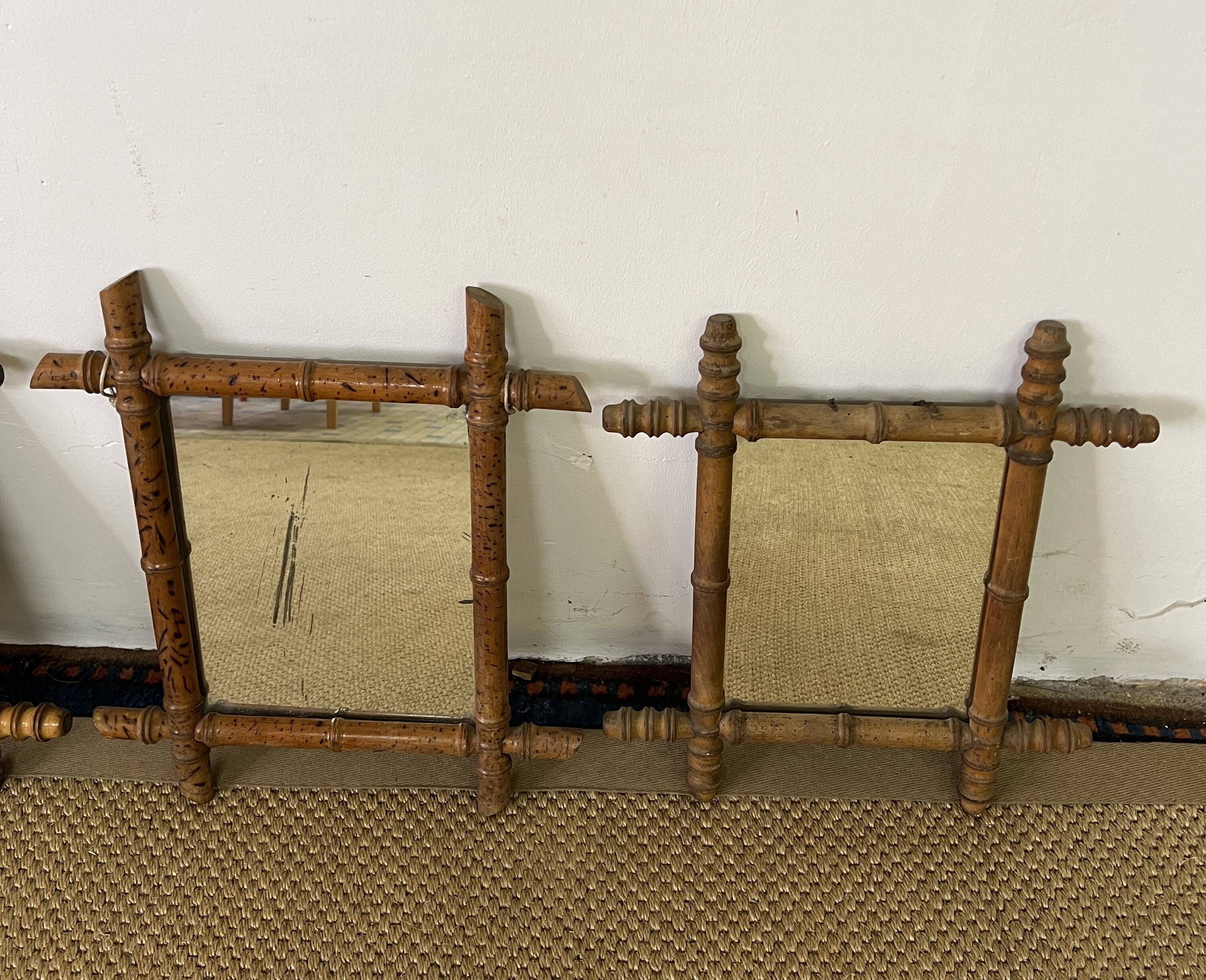 Suite of three antique mirrors in bamboo and rattan