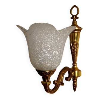 Single French Bronze Empire Style Wall Light Opaque Speckled Glass Shade 3892