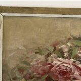 Oil painting on panel of a bouquet of roses signed by Paul Fauvelles 1943.