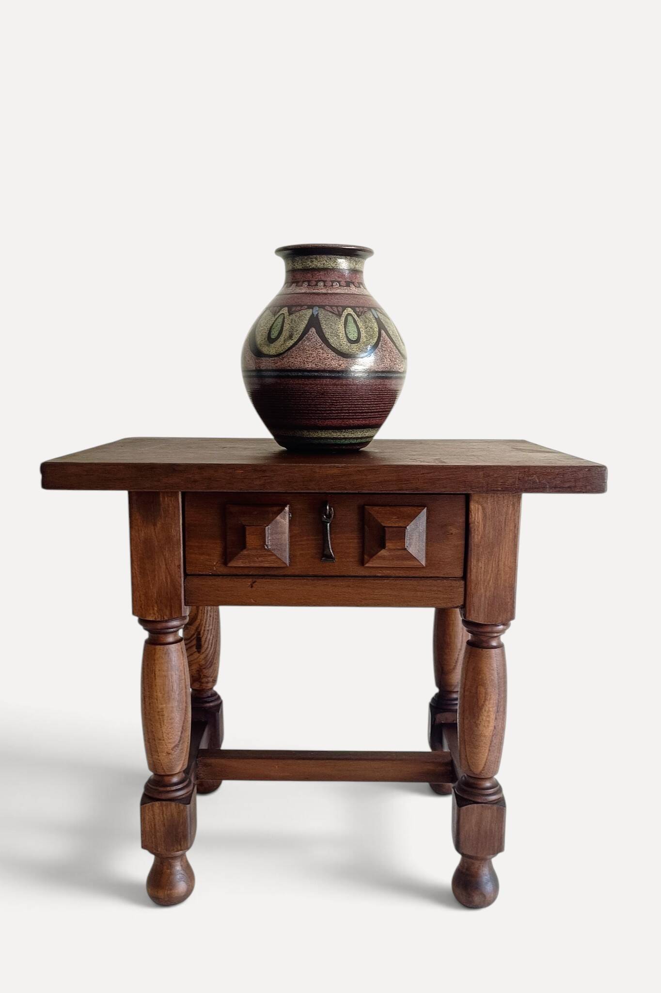 1970s Spanish Hand-Painted Studio Pottery Vase with Mediterranean Motifs