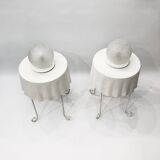 Pair of white murano sphere table lamps 1970s glass lights italian vintage