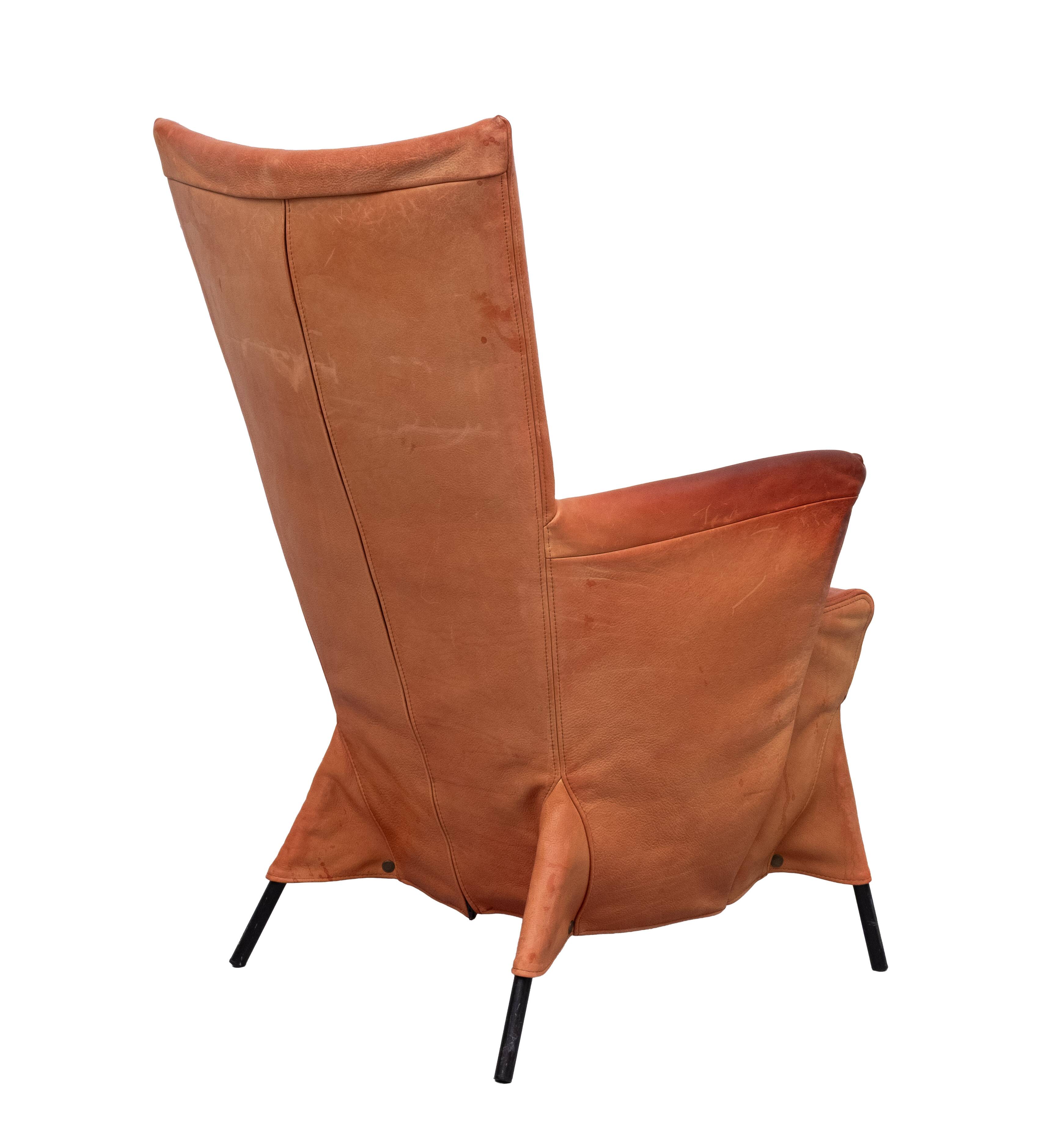Gerard van der Berg Orange Leather Skirt Arm Chair 1980s