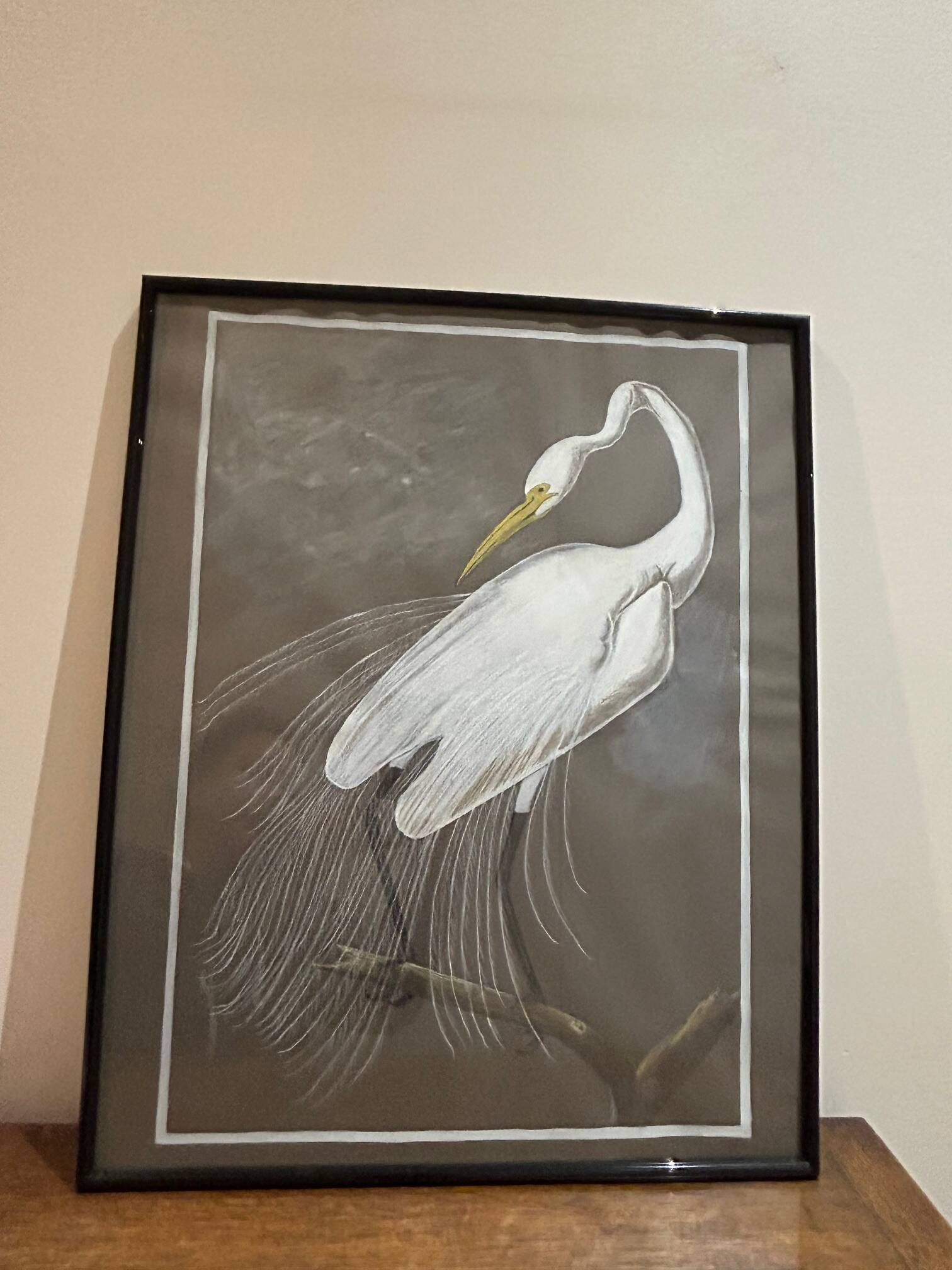mixed media heron drawing