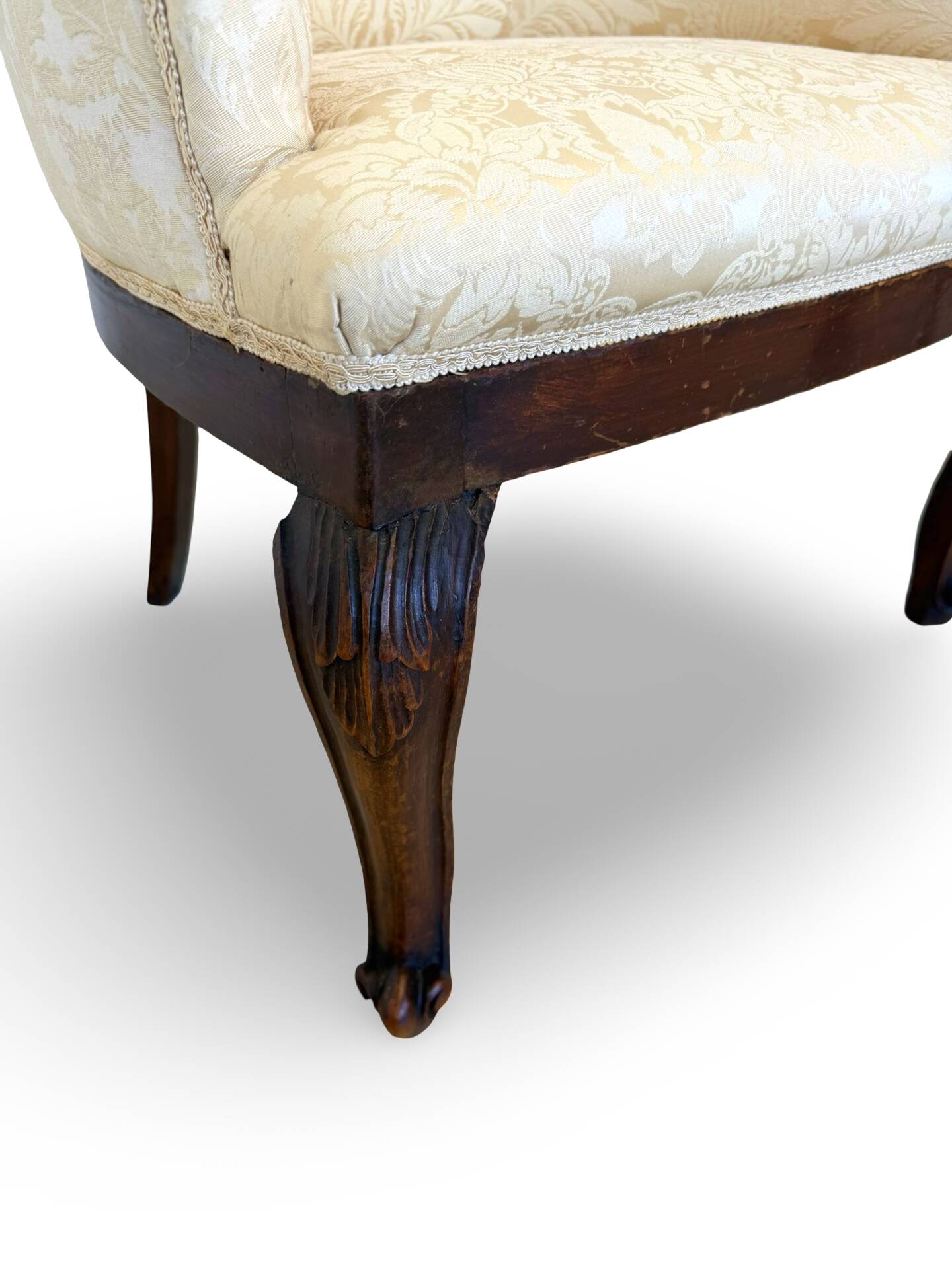 An antique Italian bar chair and a matching tufted vanity stool.