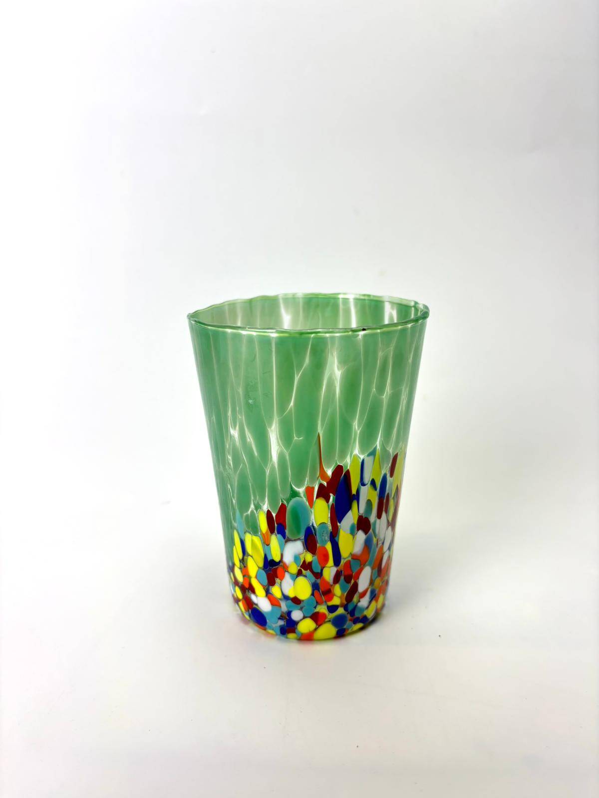Set of 6 blown glass glasses with coloured Murano granules.
