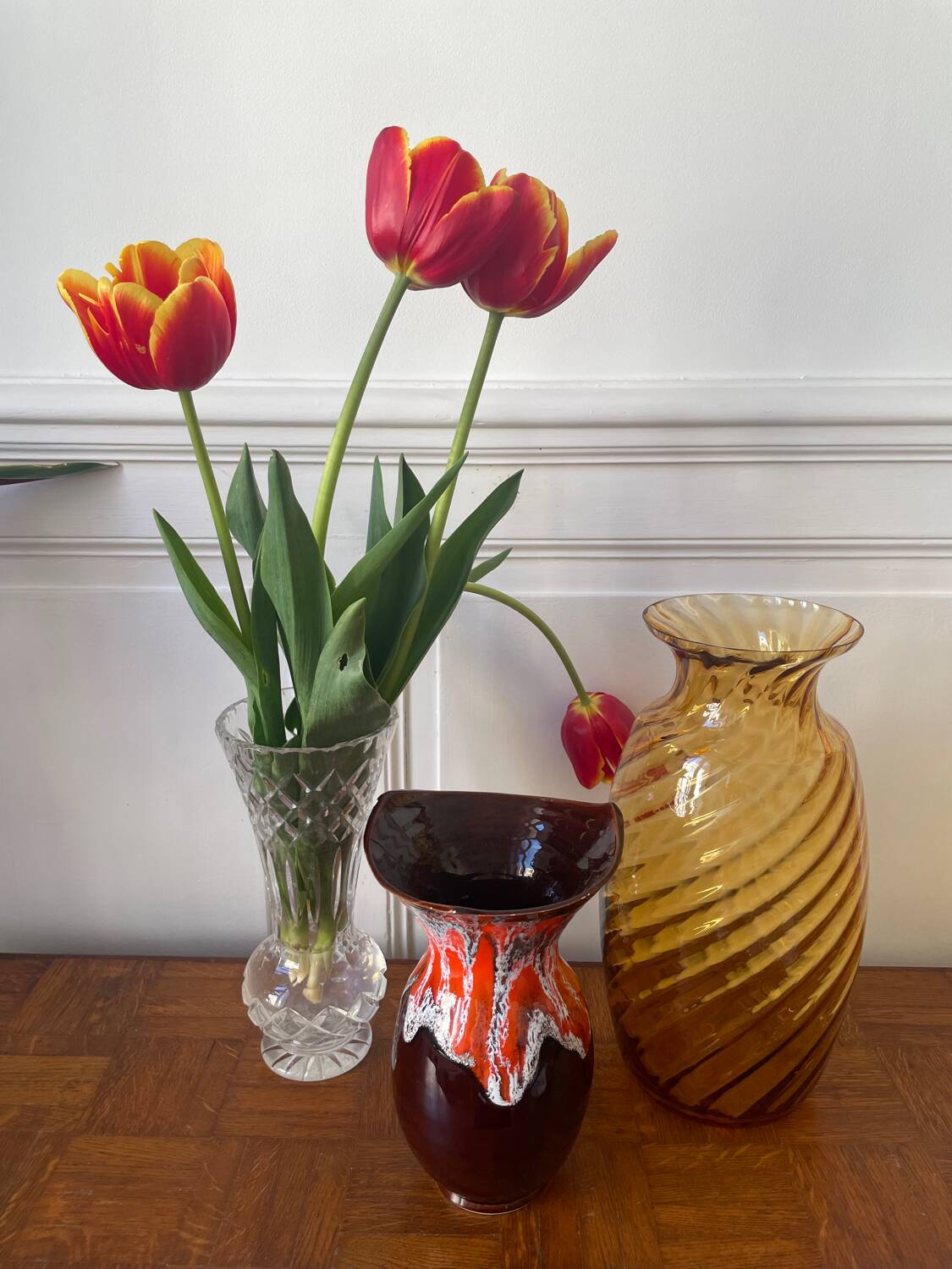 Vallauris vase in brown and orange fat lava