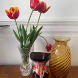 Vallauris vase in brown and orange fat lava