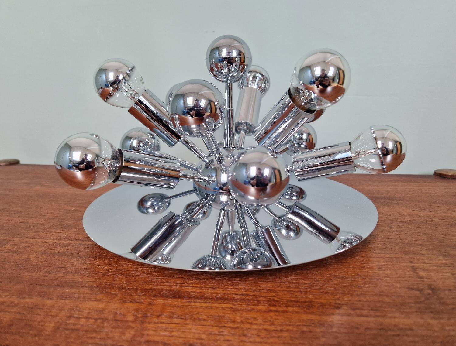 Sputnik ceiling light in chrome metal, Space Age style, 70s