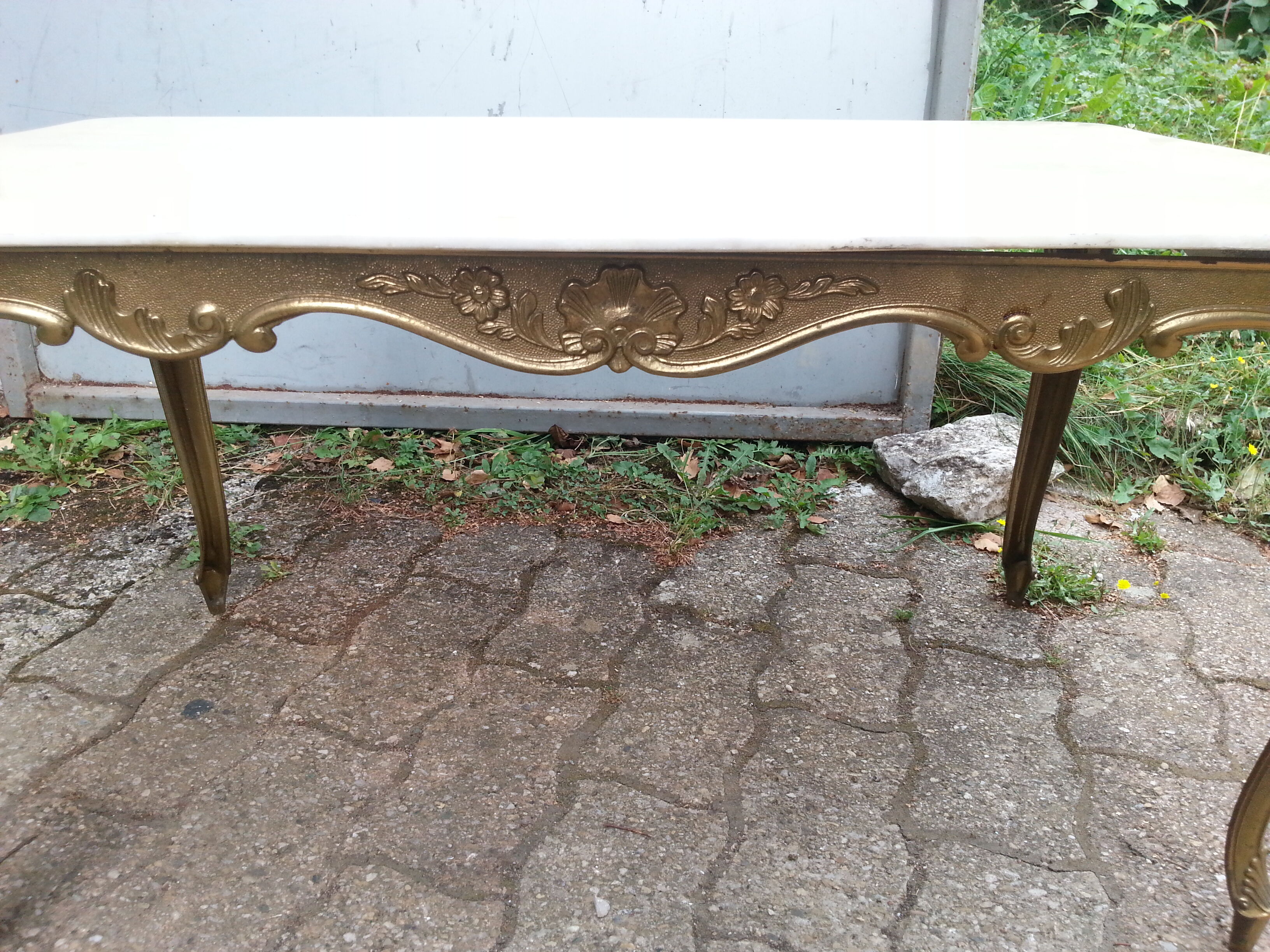 Coffee tanle brass and marble white 1960