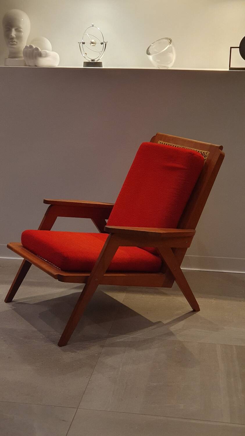 Mahogany cane armchair from the 60s