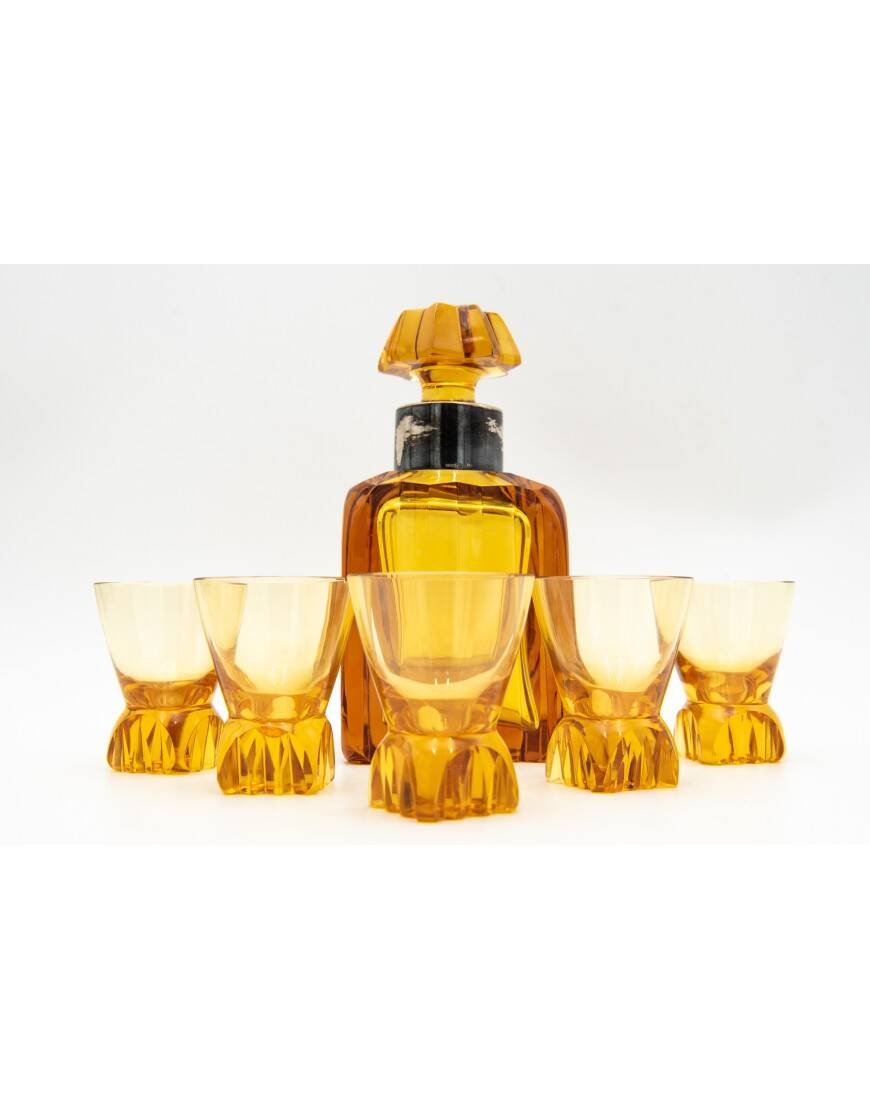 Crystal carafe and 5 glasses, WMF Germany, Art Deco.
