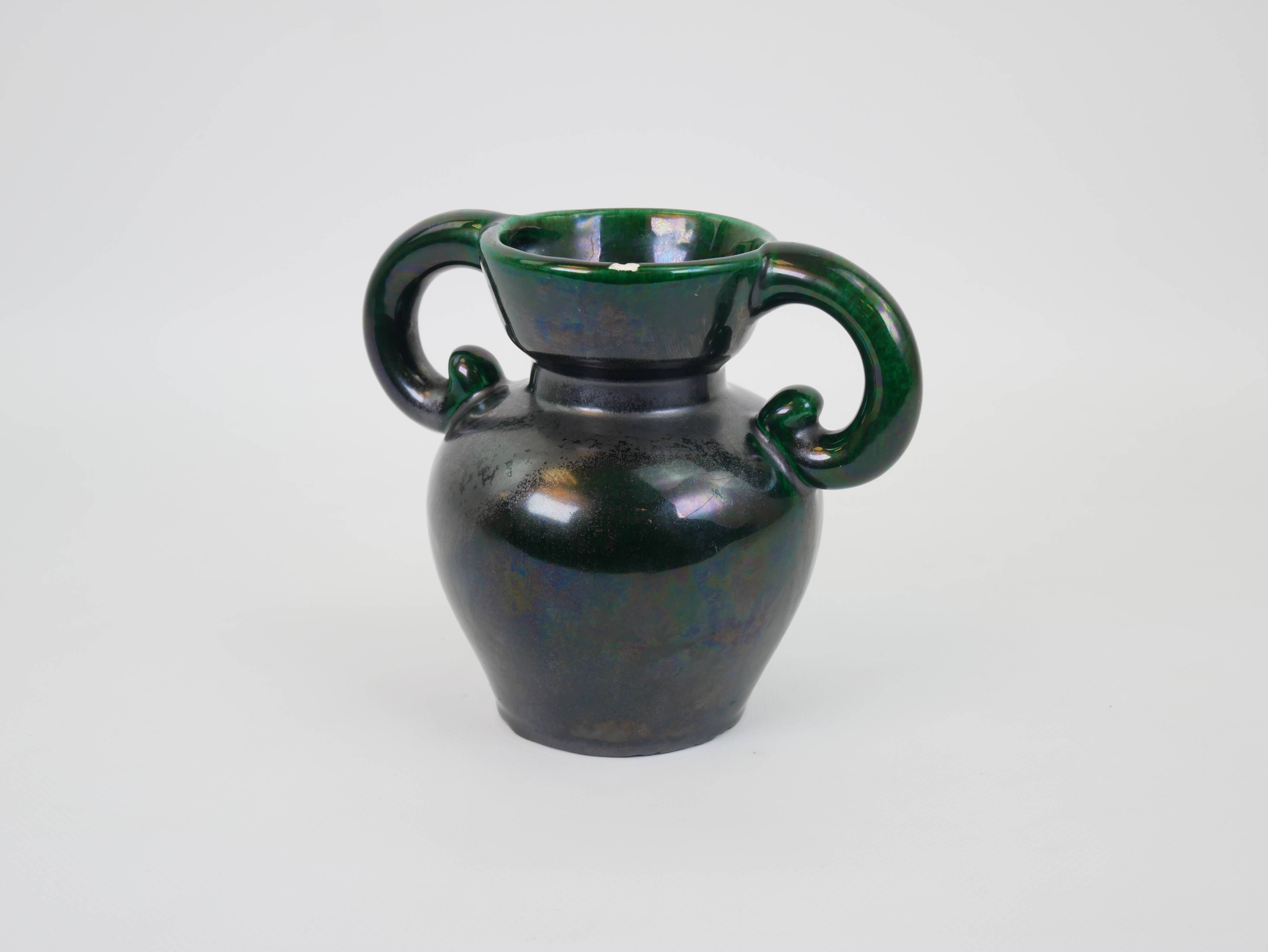 Black and green ceramic vase
