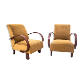 Two yellow armchairs by J. Halabala, Czechoslovakia, 1930s, after renovation