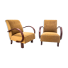 Deux fauteuils jaunes de J. Halabala, Tchécoslovaquie, années 1930, après rénovation