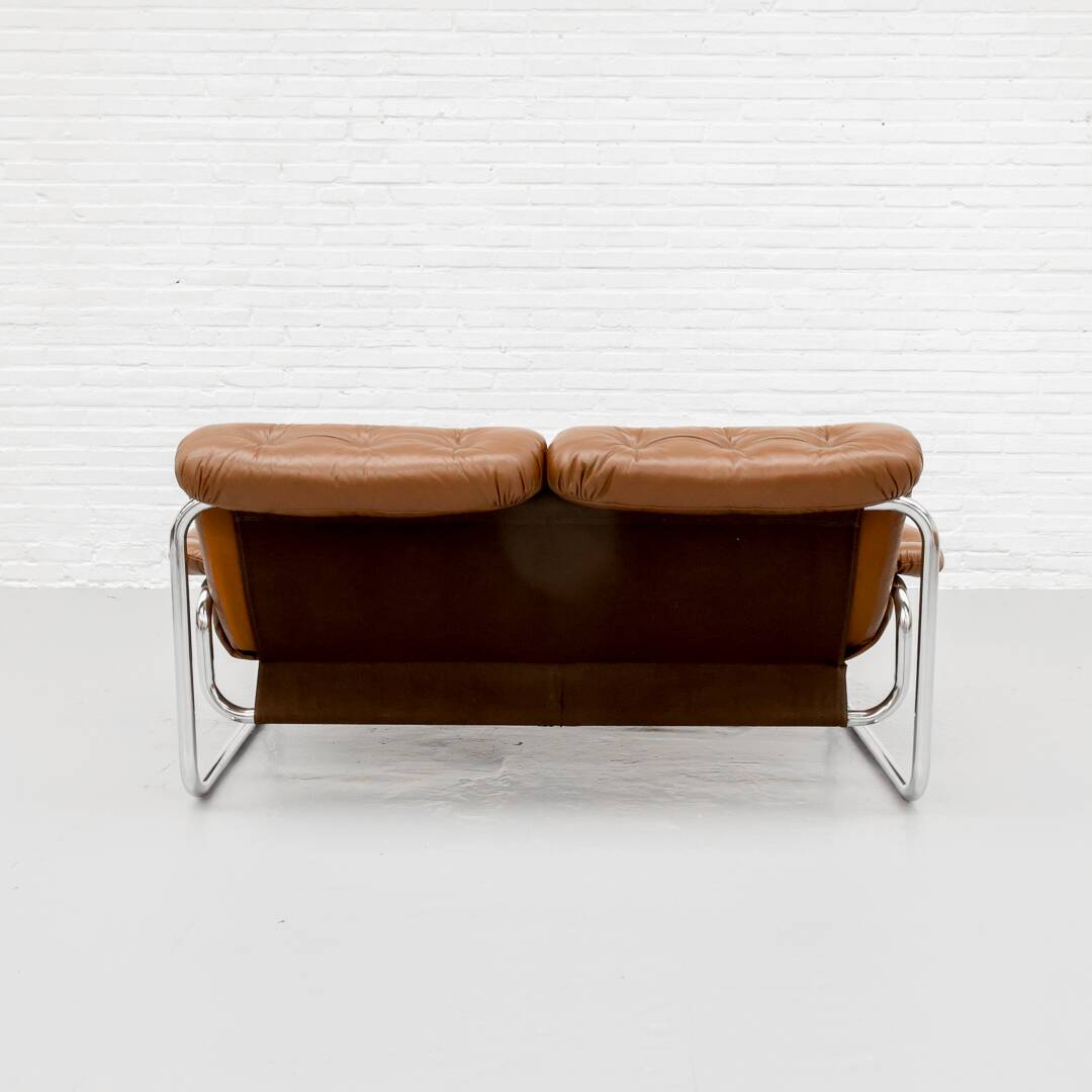Tufted leather borkum two-seater sofa by johan bertil for ikea 1970s