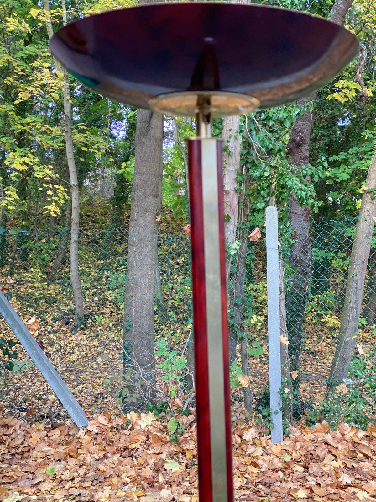Art Deco floor lamp in burgundy with a golden dome, France
