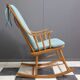 Mid century wooden rocking chair with blue upholstery  1960s
