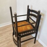 Set of 2 Vintage Wooden Dining Chairs: Brown & White Polka Dot Fabric 80s