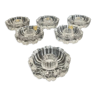 Series of 6 vintage molded glass candle holders Italy