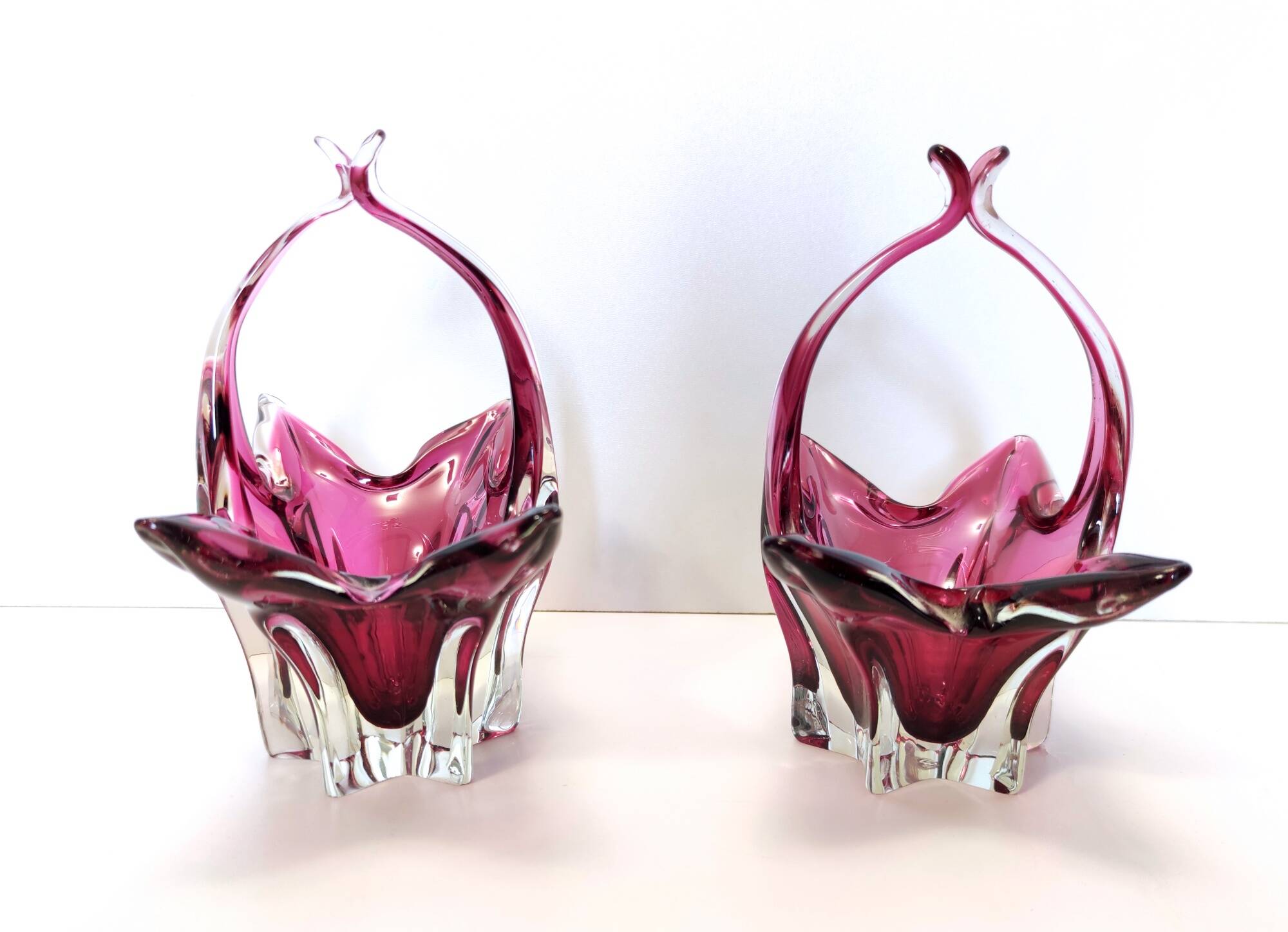 Pair of Pink Murano Glass Bonbonnières / Trinket Bowls, Italy