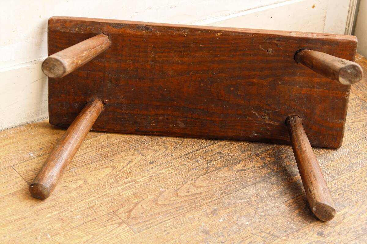 Low solid wood bench, folk art