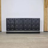 Midcentury Modern Brutalist Sideboard In Black Carved Wood And Chrome, Belgium, 1970s
