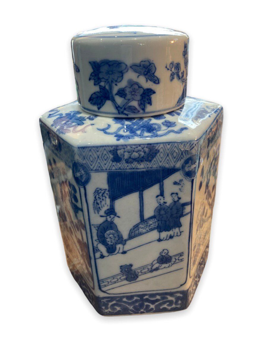 White and blue porcelain tea pot circa 1950