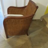 Vintage-Beautiful Colonial Style Armchair - Woven Rattan - Exotic Wood - 80s